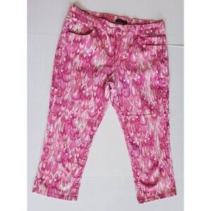 Bandolino Tatyana Capri Jeans Barbiecore Denim Hot Pink  Dripping Paint Size 14